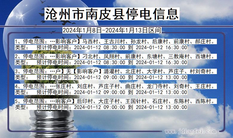 河北省沧州南皮停电通知