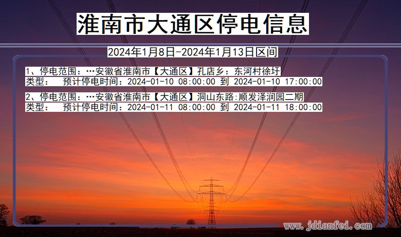 安徽省淮南大通停电通知