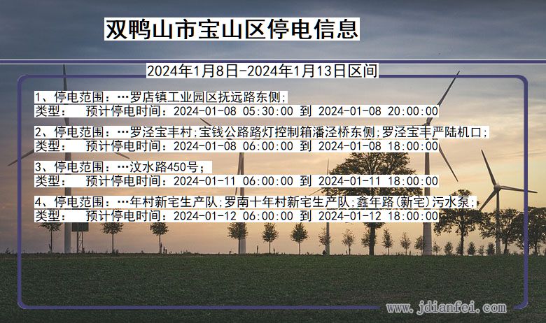 黑龙江省双鸭山宝山停电通知