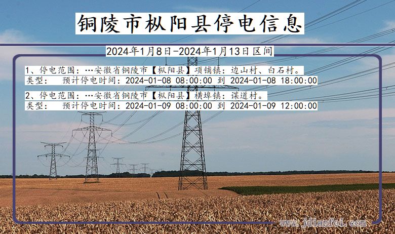 安徽省铜陵枞阳停电通知