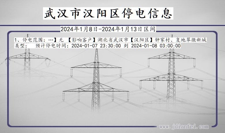 湖北省武汉汉阳停电通知