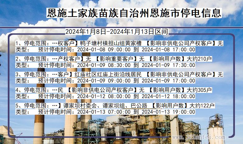 湖北省恩施恩施停电通知