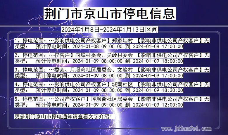 湖北省荆门京山停电通知