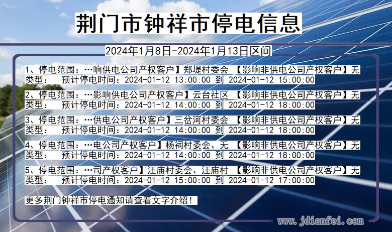 湖北省荆门钟祥停电通知