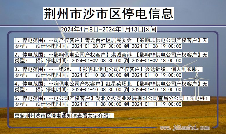 湖北省荆州沙市停电通知