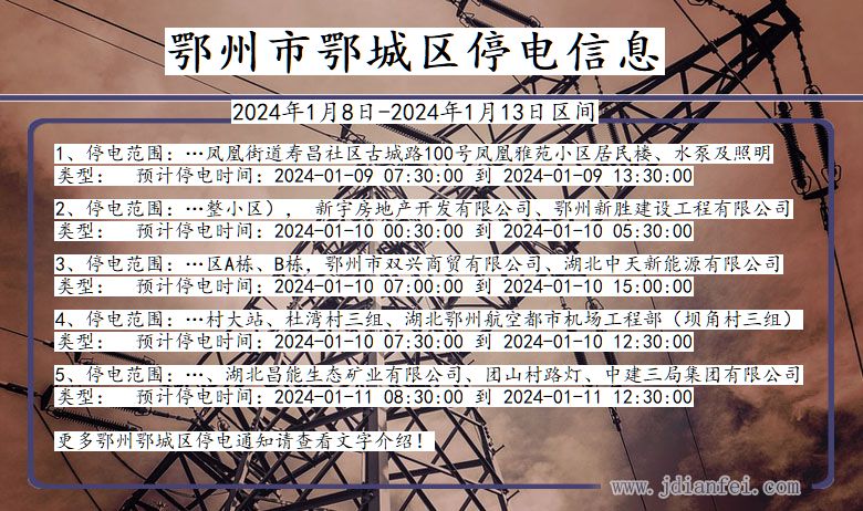 湖北省鄂州鄂城停电通知