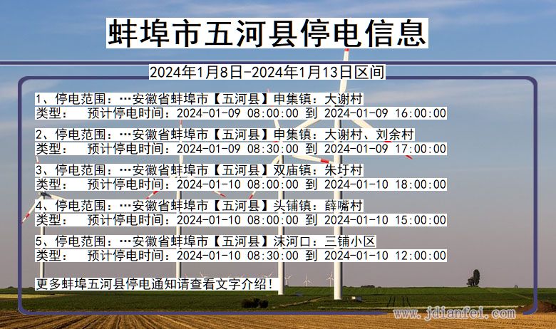 蚌埠五河停电通知 安徽省蚌埠五河停电通知