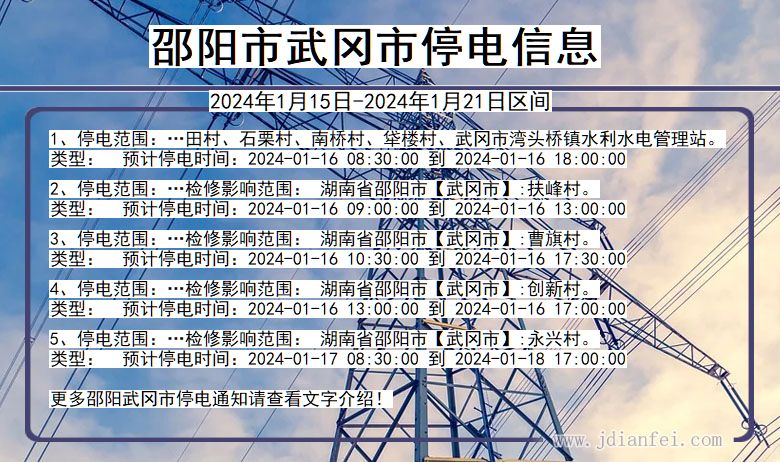 湖南省邵阳武冈停电通知