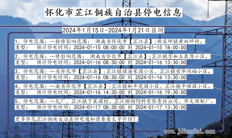 湖南省怀化芷江侗族自治停电通知