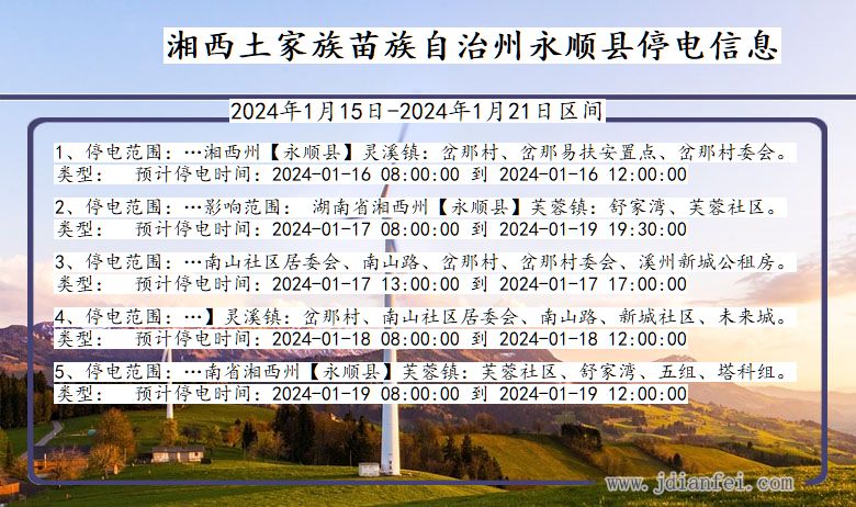 湘西永顺停电通知 湖南省湘西永顺停电通知