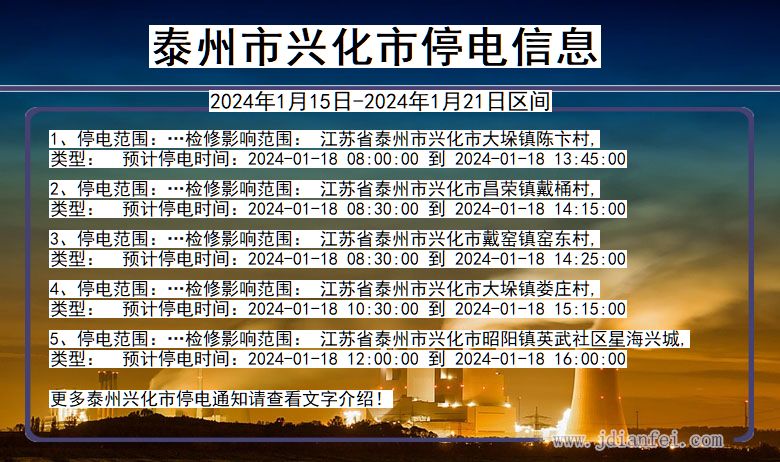 江苏省泰州兴化停电通知