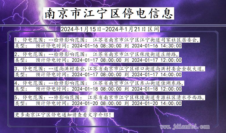 江苏省南京江宁停电通知