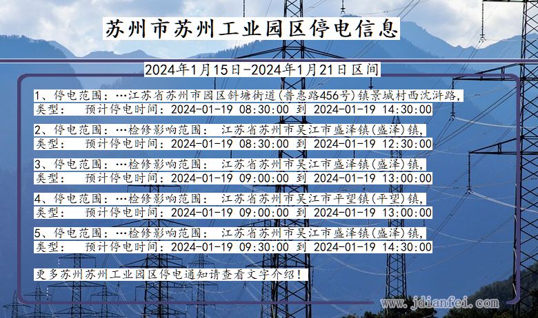 江苏省苏州苏州工业园停电通知