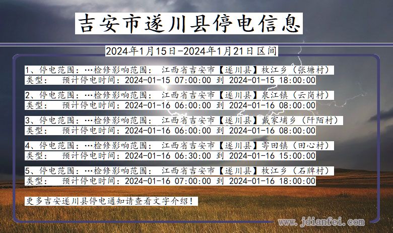 江西省吉安遂川停电通知