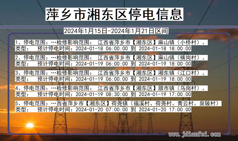 江西省萍乡湘东停电通知