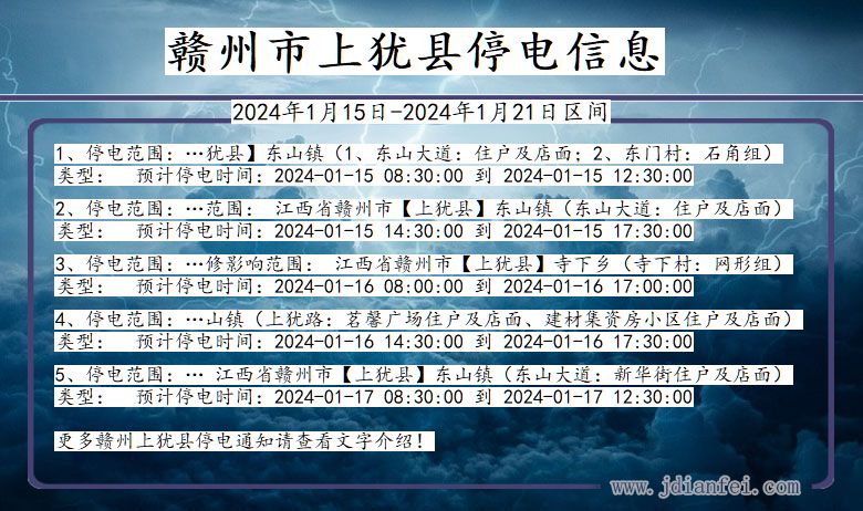 江西省赣州上犹停电通知