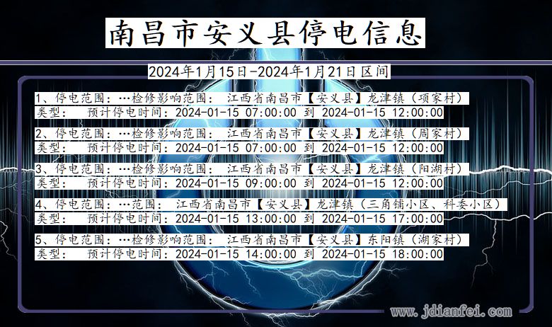 江西省南昌安义停电通知