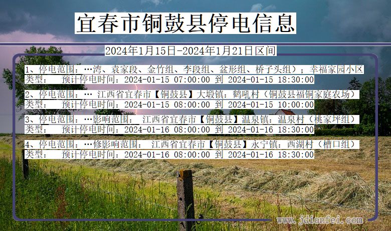 江西省宜春铜鼓停电通知