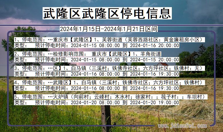 重庆市武隆区武隆停电通知