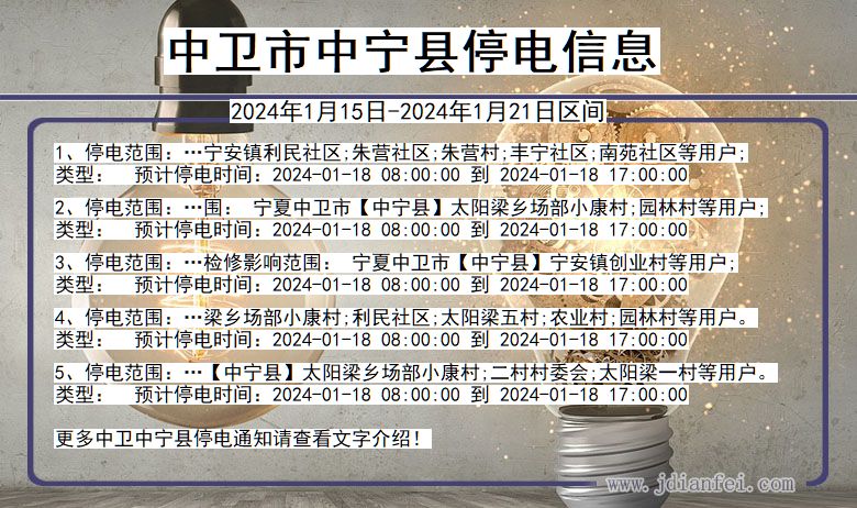 中卫中宁停电通知 宁夏回族自治区中卫中宁停电通知