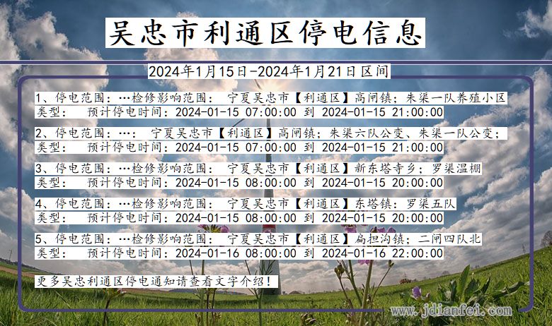 宁夏回族自治区吴忠利通停电通知