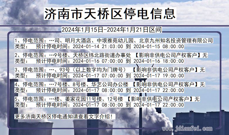 山东省济南天桥停电通知