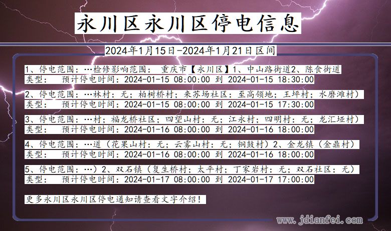 重庆市永川区永川停电通知
