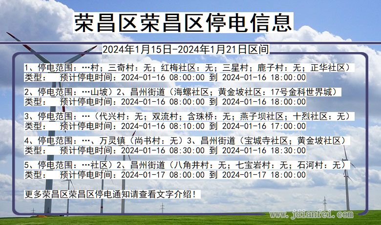 重庆市荣昌区荣昌停电通知