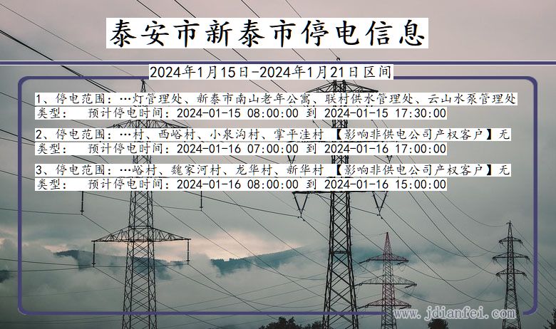 山东省泰安新泰停电通知