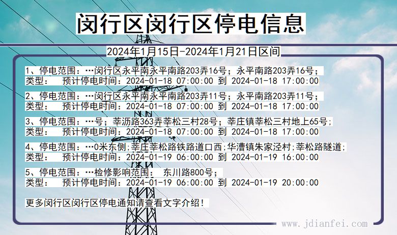 上海市闵行区闵行停电通知