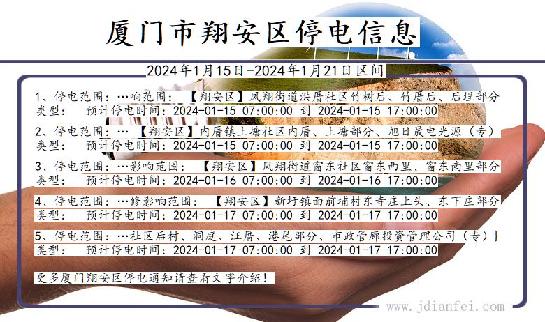 福建省厦门翔安停电通知