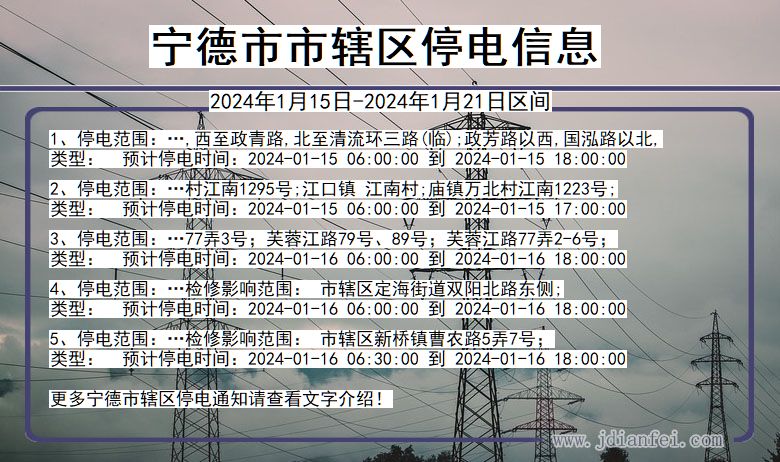 福建省宁德市辖停电通知