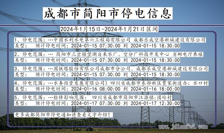 四川省成都简阳停电通知