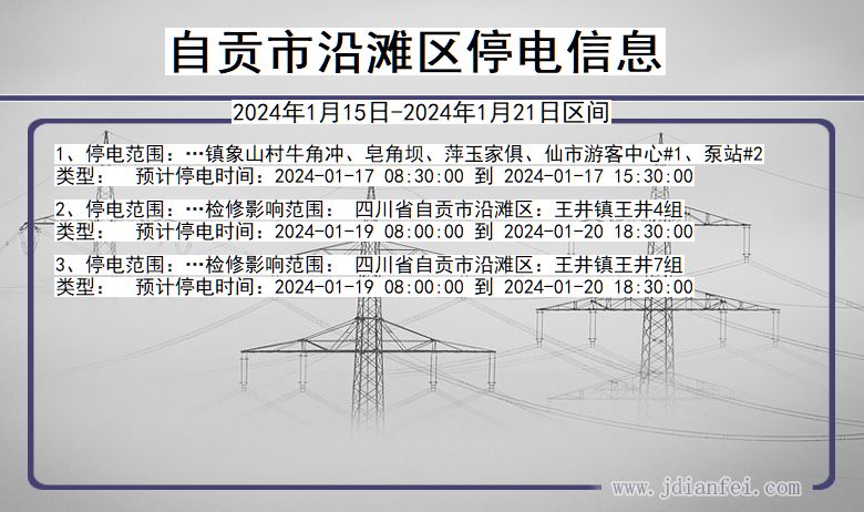 四川省自贡沿滩停电通知