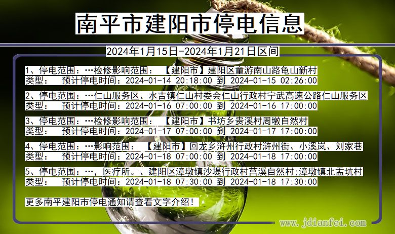 福建省南平建阳停电通知