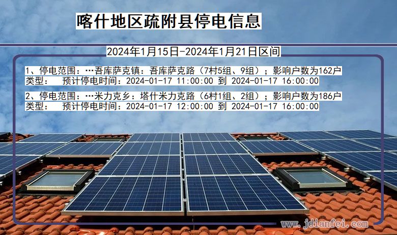 新疆维吾尔自治区喀什地区疏附停电通知