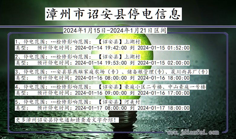 福建省漳州诏安停电通知