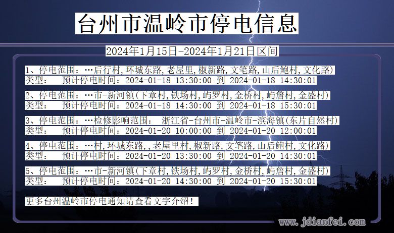 浙江省台州温岭停电通知