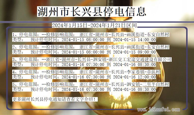 浙江省湖州长兴停电通知