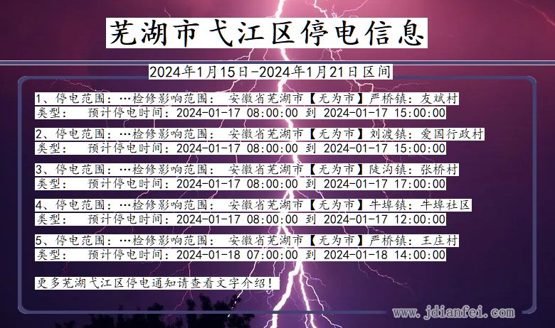 安徽省芜湖弋江停电通知