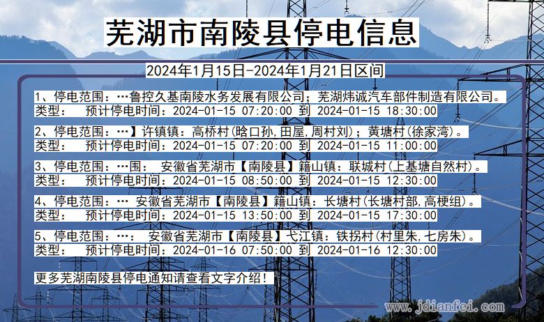 安徽省芜湖南陵停电通知