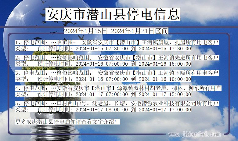 安徽省安庆潜山停电通知