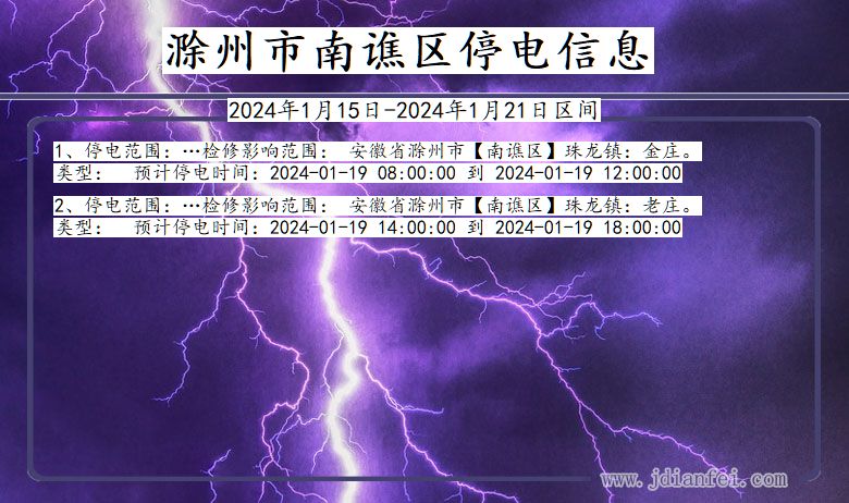 安徽省滁州南谯停电通知