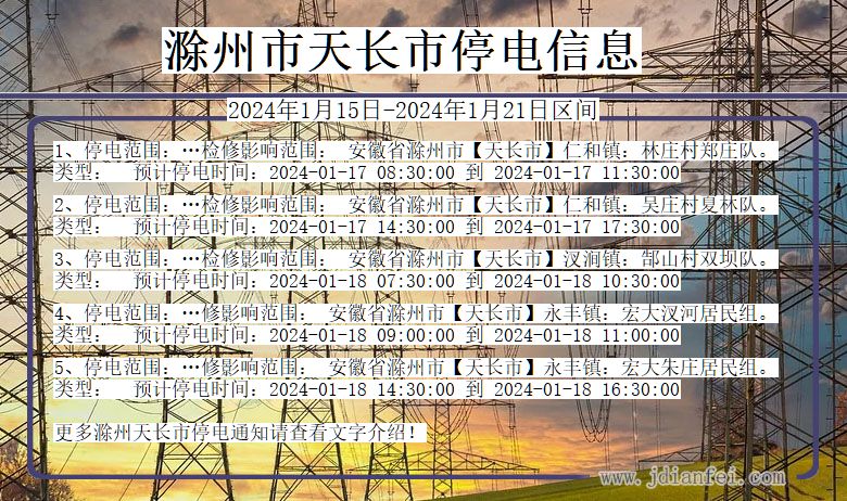 安徽省滁州天长停电通知