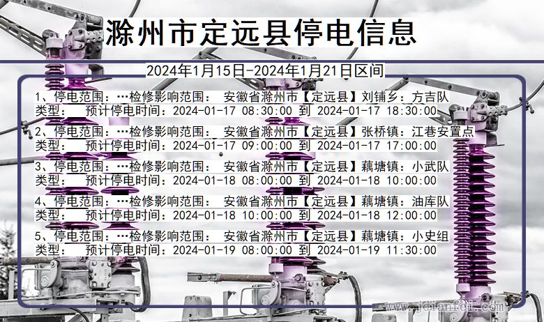 安徽省滁州定远停电通知