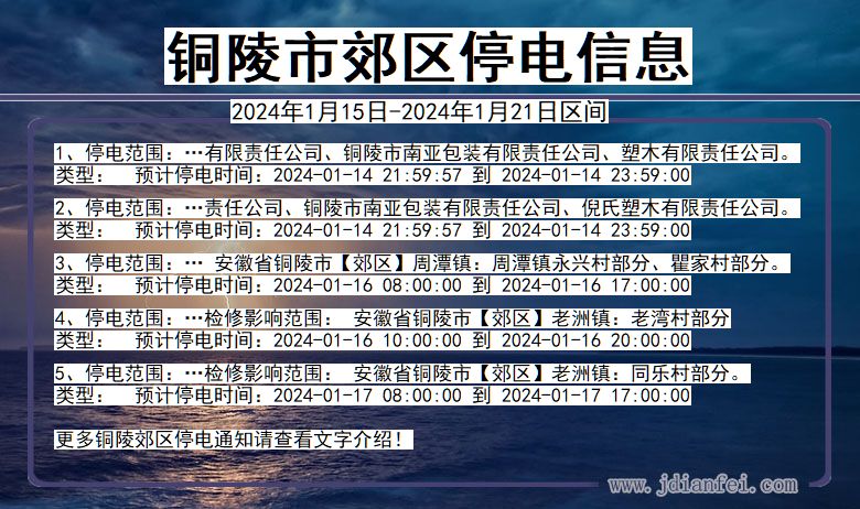 安徽省铜陵郊区停电通知