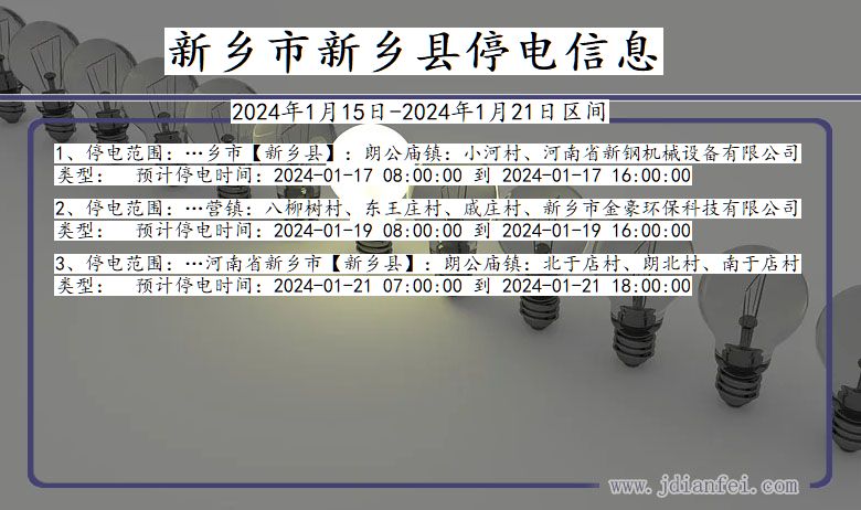 河南省新乡新乡停电通知