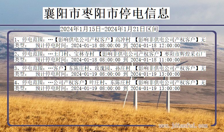 湖北省襄阳枣阳停电通知