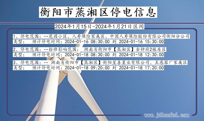 湖南省衡阳蒸湘停电通知