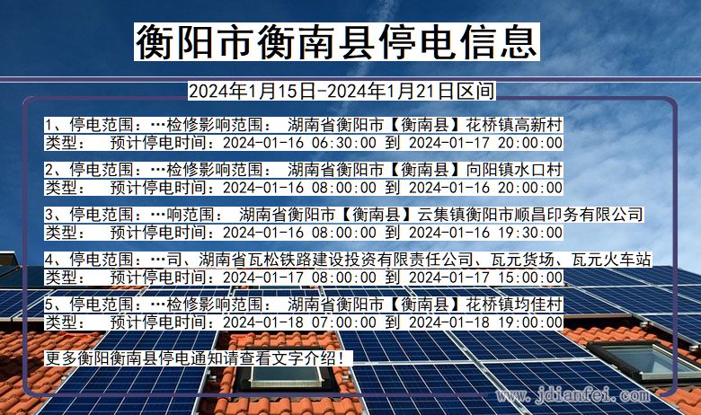 湖南省衡阳衡南停电通知